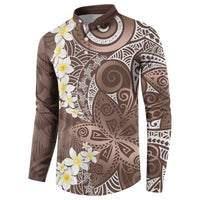 Mocha Mousse Polynesian Tribal Frangipani Tropical Vibe Button Sweatshirt
