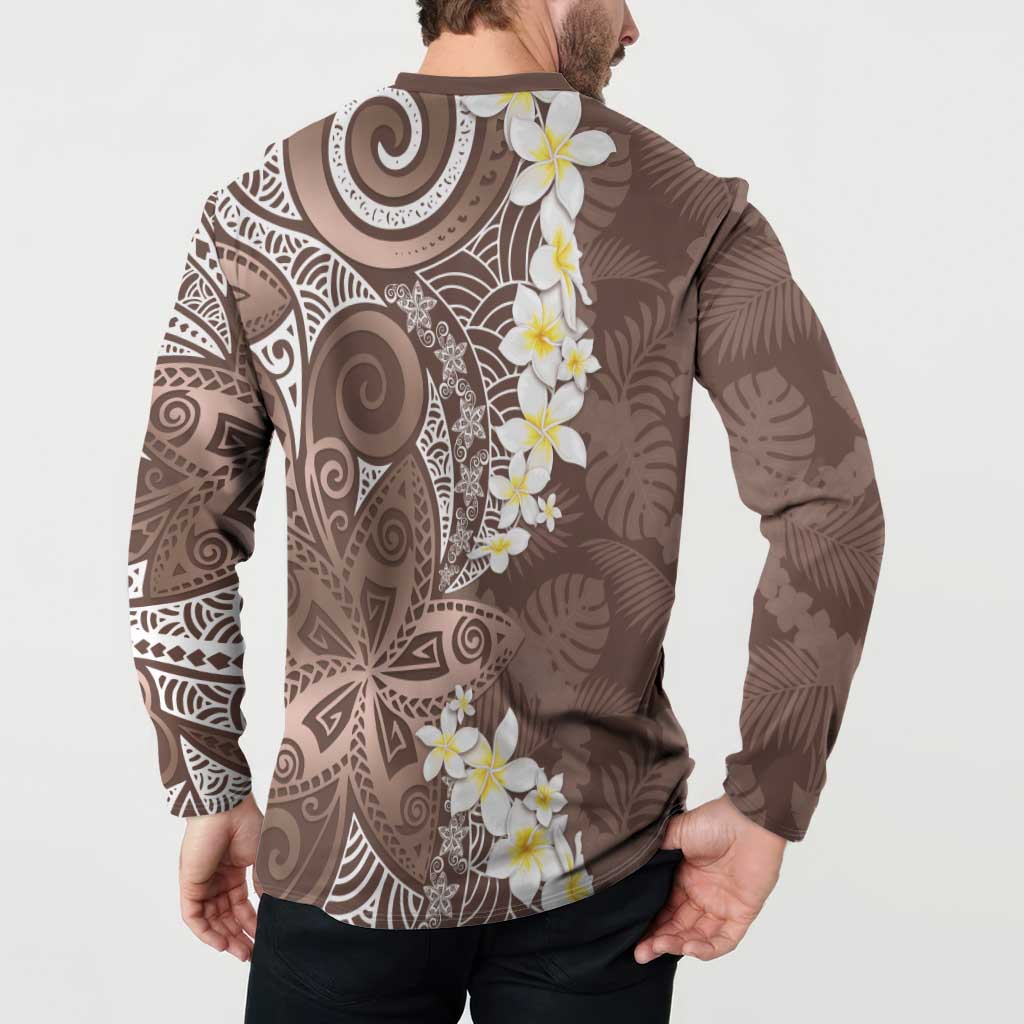 Mocha Mousse Polynesian Tribal Frangipani Tropical Vibe Button Sweatshirt