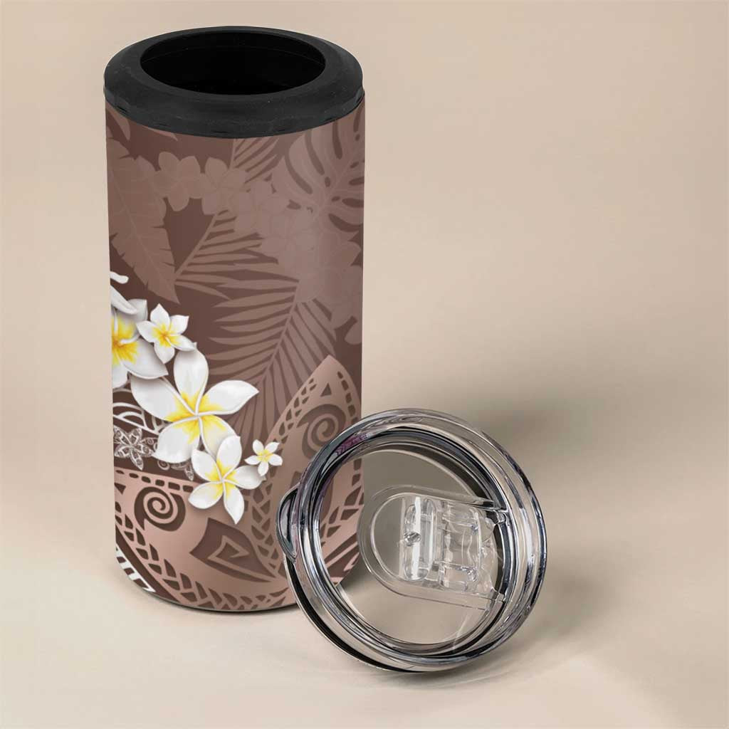Mocha Mousse Polynesian Tribal Frangipani Tropical Vibe 4 in 1 Can Cooler Tumbler