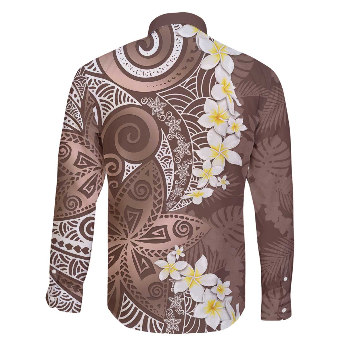 Mocha Mousse Polynesian Tribal Frangipani Tropical Vibe Family Matching Off The Shoulder Long Sleeve Dress and Hawaiian Shirt