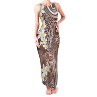 Mocha Mousse Polynesian Tribal Frangipani Tropical Vibe Family Matching Tank Maxi Dress and Hawaiian Shirt