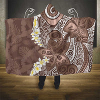 Mocha Mousse Polynesian Tribal Frangipani Tropical Vibe Hooded Blanket