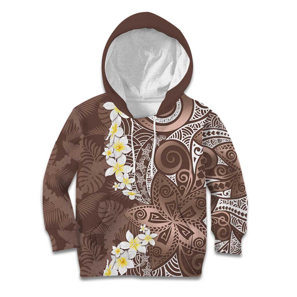 Mocha Mousse Polynesian Tribal Frangipani Tropical Vibe Kid Hoodie
