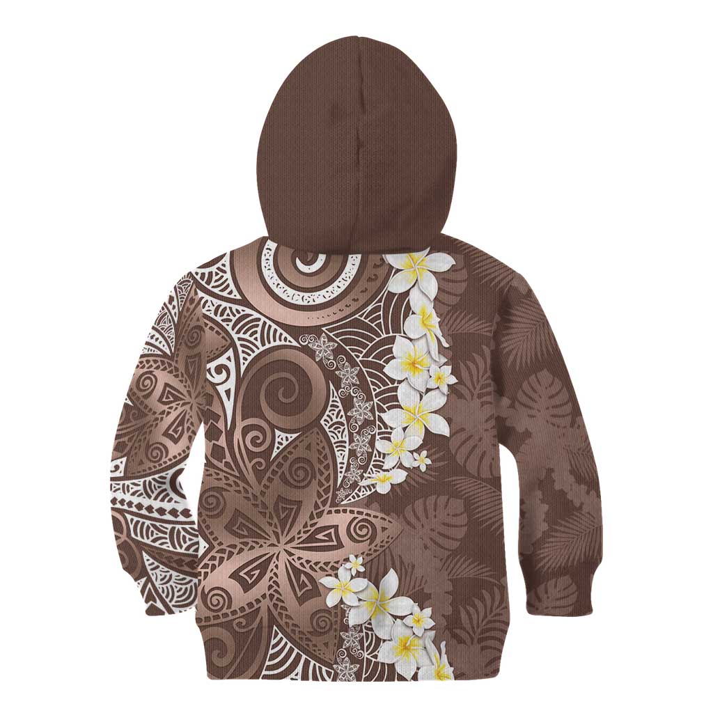 Mocha Mousse Polynesian Tribal Frangipani Tropical Vibe Kid Hoodie
