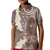Mocha Mousse Polynesian Tribal Frangipani Tropical Vibe Kid Polo Shirt