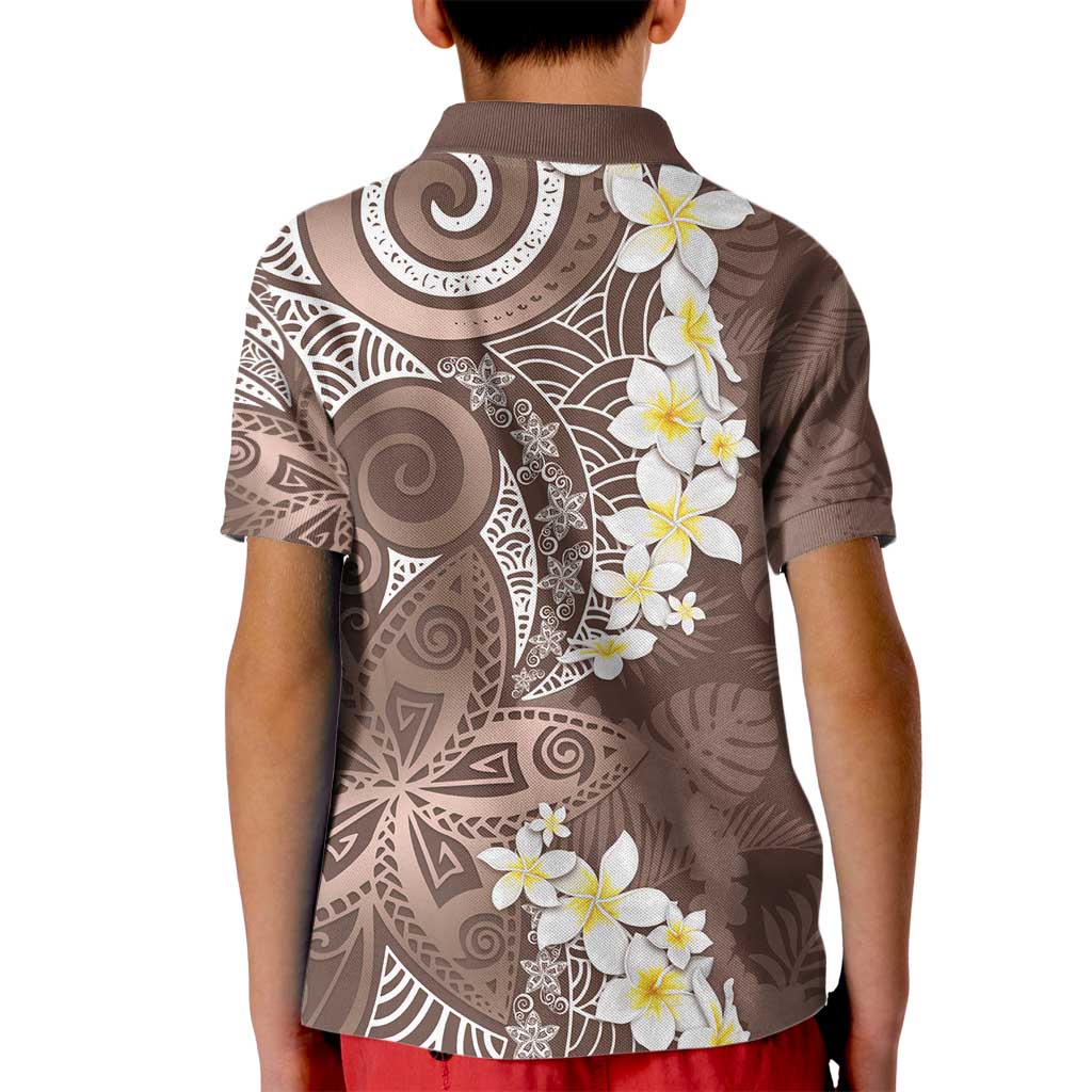 Mocha Mousse Polynesian Tribal Frangipani Tropical Vibe Kid Polo Shirt