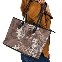 Mocha Mousse Polynesian Tribal Frangipani Tropical Vibe Leather Tote Bag