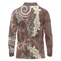 Mocha Mousse Polynesian Tribal Frangipani Tropical Vibe Long Sleeve Polo Shirt