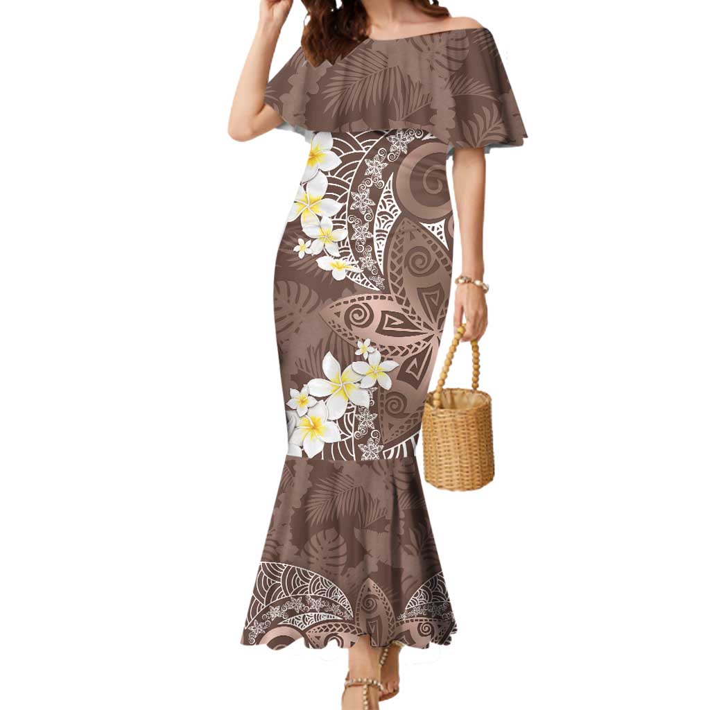 Mocha Mousse Polynesian Tribal Frangipani Tropical Vibe Mermaid Dress