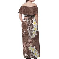 Mocha Mousse Polynesian Tribal Frangipani Tropical Vibe Off Shoulder Maxi Dress