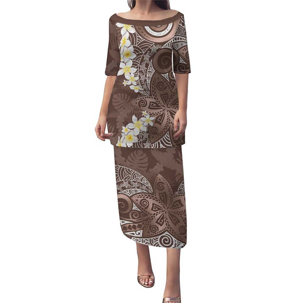 Mocha Mousse Polynesian Tribal Frangipani Tropical Vibe Puletasi