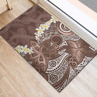 Mocha Mousse Polynesian Tribal Frangipani Tropical Vibe Rubber Doormat
