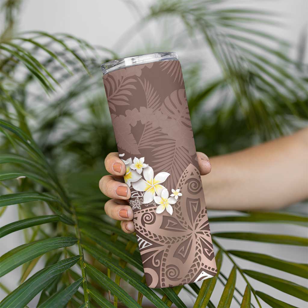 Mocha Mousse Polynesian Tribal Frangipani Tropical Vibe Skinny Tumbler