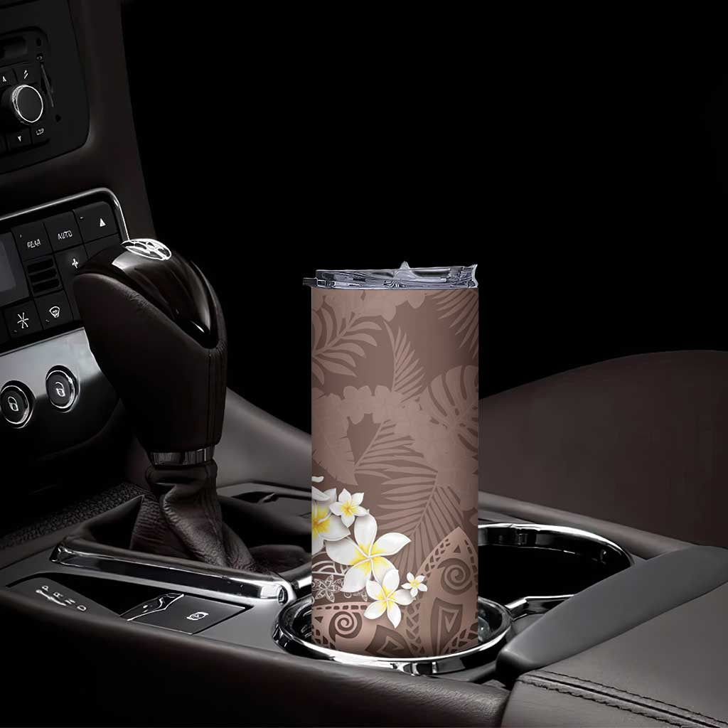 Mocha Mousse Polynesian Tribal Frangipani Tropical Vibe Skinny Tumbler