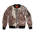 Mocha Mousse Polynesian Tribal Frangipani Tropical Vibe Sleeve Zip Bomber Jacket