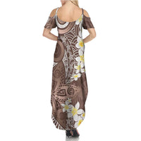 Mocha Mousse Polynesian Tribal Frangipani Tropical Vibe Summer Maxi Dress