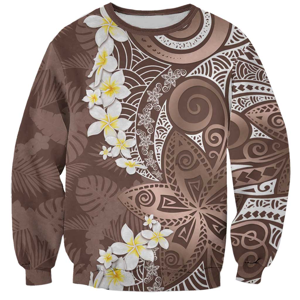 Mocha Mousse Polynesian Tribal Frangipani Tropical Vibe Sweatshirt