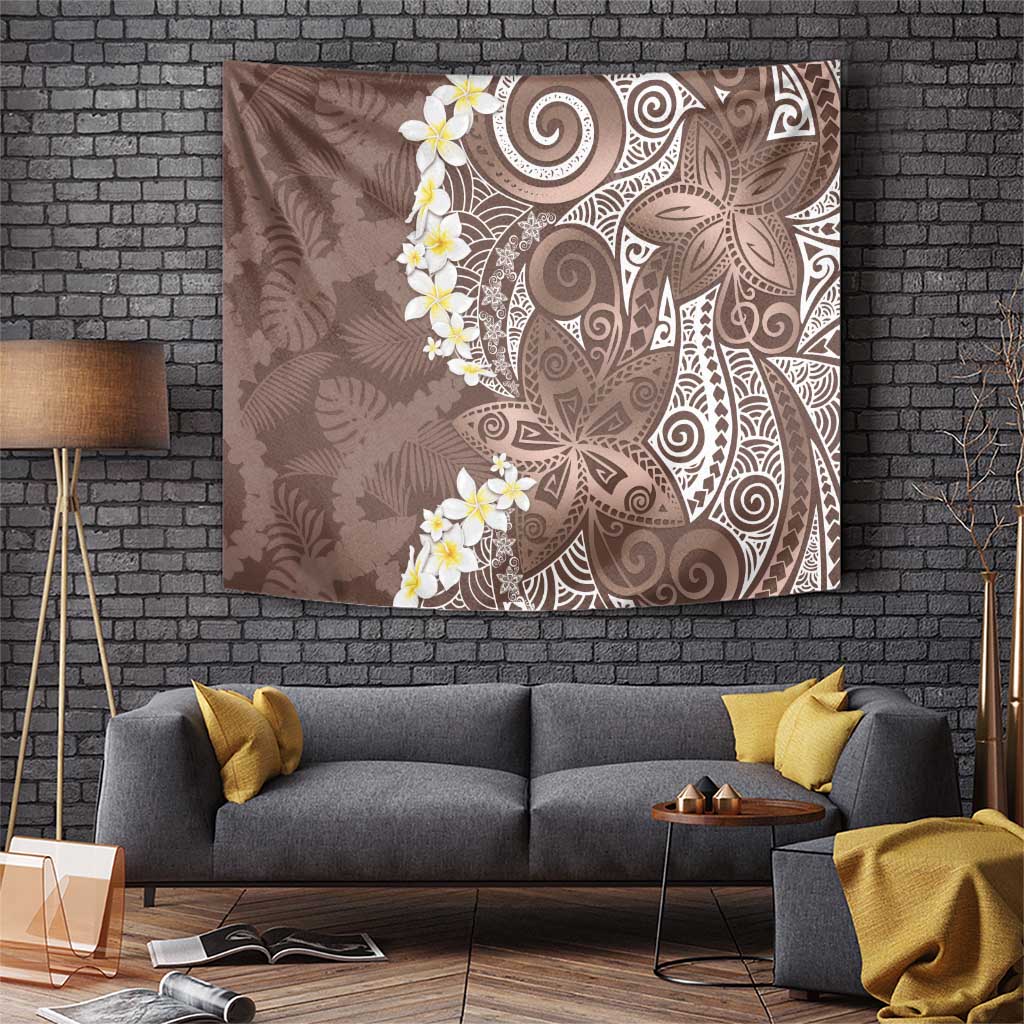 Mocha Mousse Polynesian Tribal Frangipani Tropical Vibe Tapestry