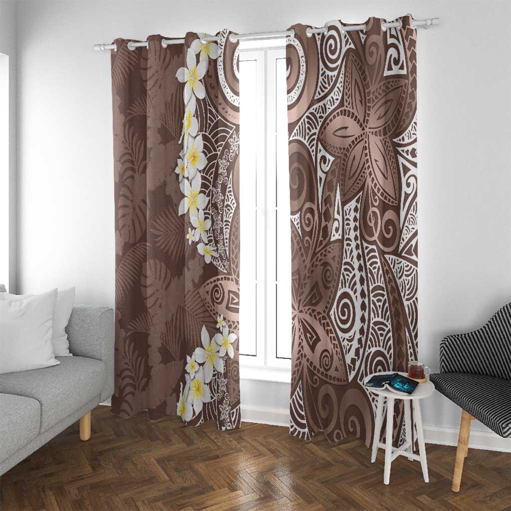Mocha Mousse Polynesian Tribal Frangipani Tropical Vibe Window Curtain
