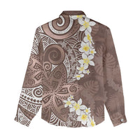 Mocha Mousse Polynesian Tribal Frangipani Tropical Vibe Women Casual Shirt