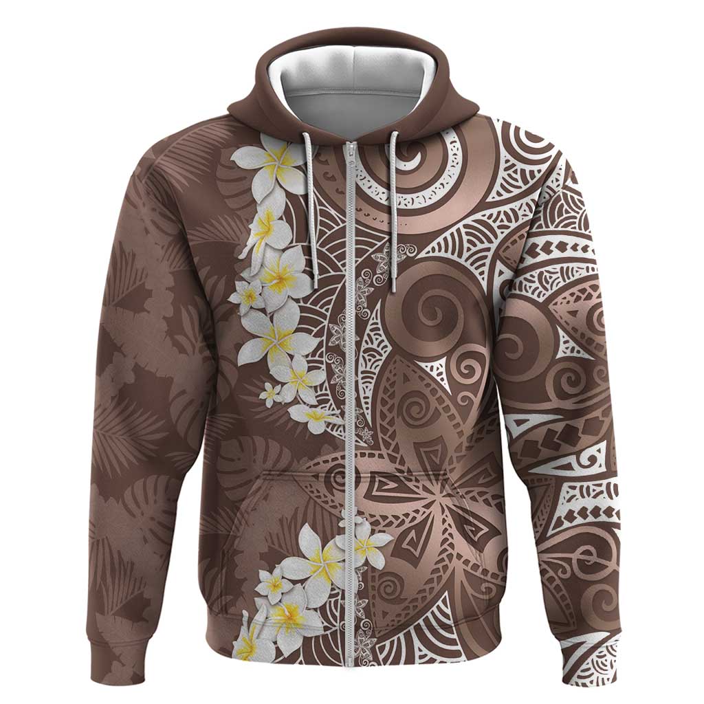 Mocha Mousse Polynesian Tribal Frangipani Tropical Vibe Zip Hoodie LT14 Zip Hoodie Mocha Mousse - Polynesian Pride