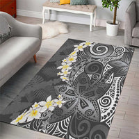 Gray Polynesian Tribal Frangipani Tropical Vibe Area Rug