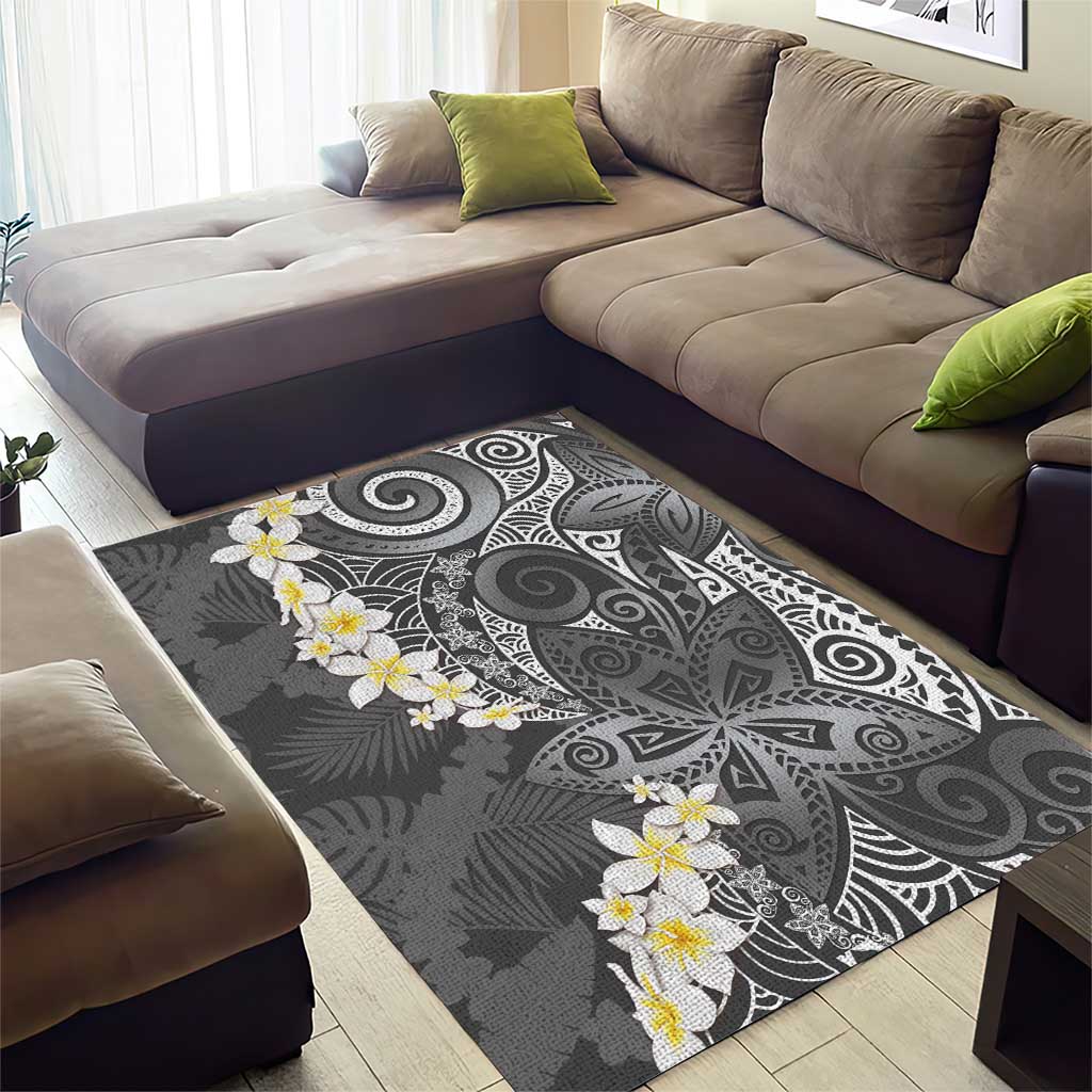 Gray Polynesian Tribal Frangipani Tropical Vibe Area Rug