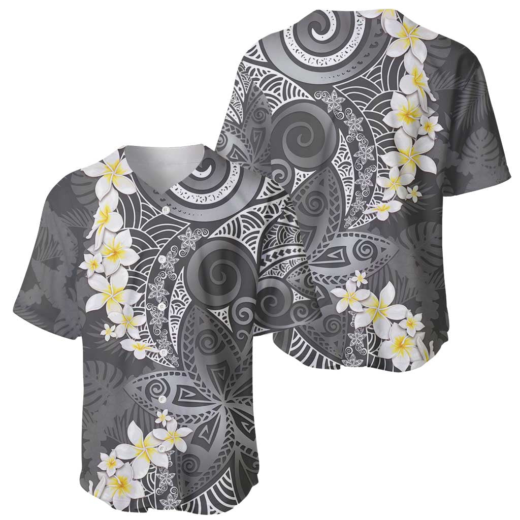 Gray Polynesian Tribal Frangipani Tropical Vibe Baseball Jersey
