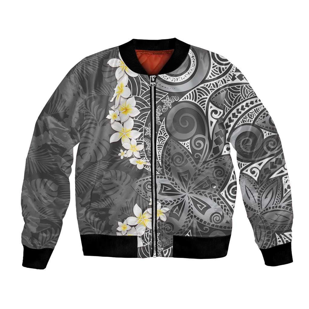 Gray Polynesian Tribal Frangipani Tropical Vibe Bomber Jacket LT14 Unisex Gray - Polynesian Pride