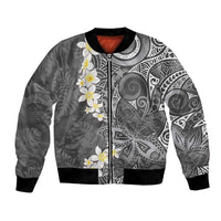 Gray Polynesian Tribal Frangipani Tropical Vibe Bomber Jacket