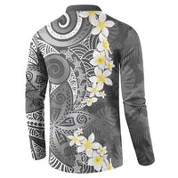 Gray Polynesian Tribal Frangipani Tropical Vibe Button Sweatshirt