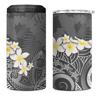 Gray Polynesian Tribal Frangipani Tropical Vibe 4 in 1 Can Cooler Tumbler