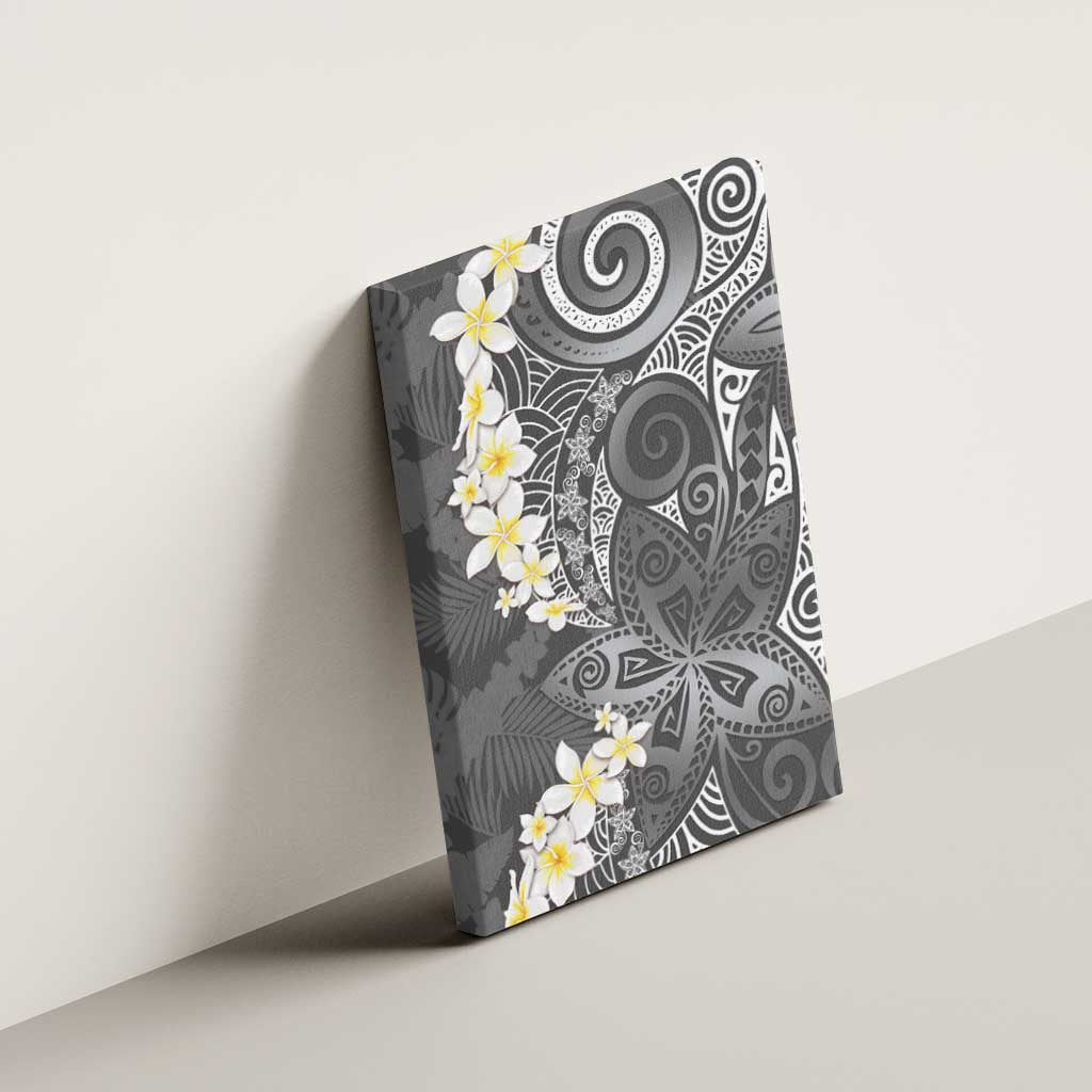 Gray Polynesian Tribal Frangipani Tropical Vibe Canvas Wall Art