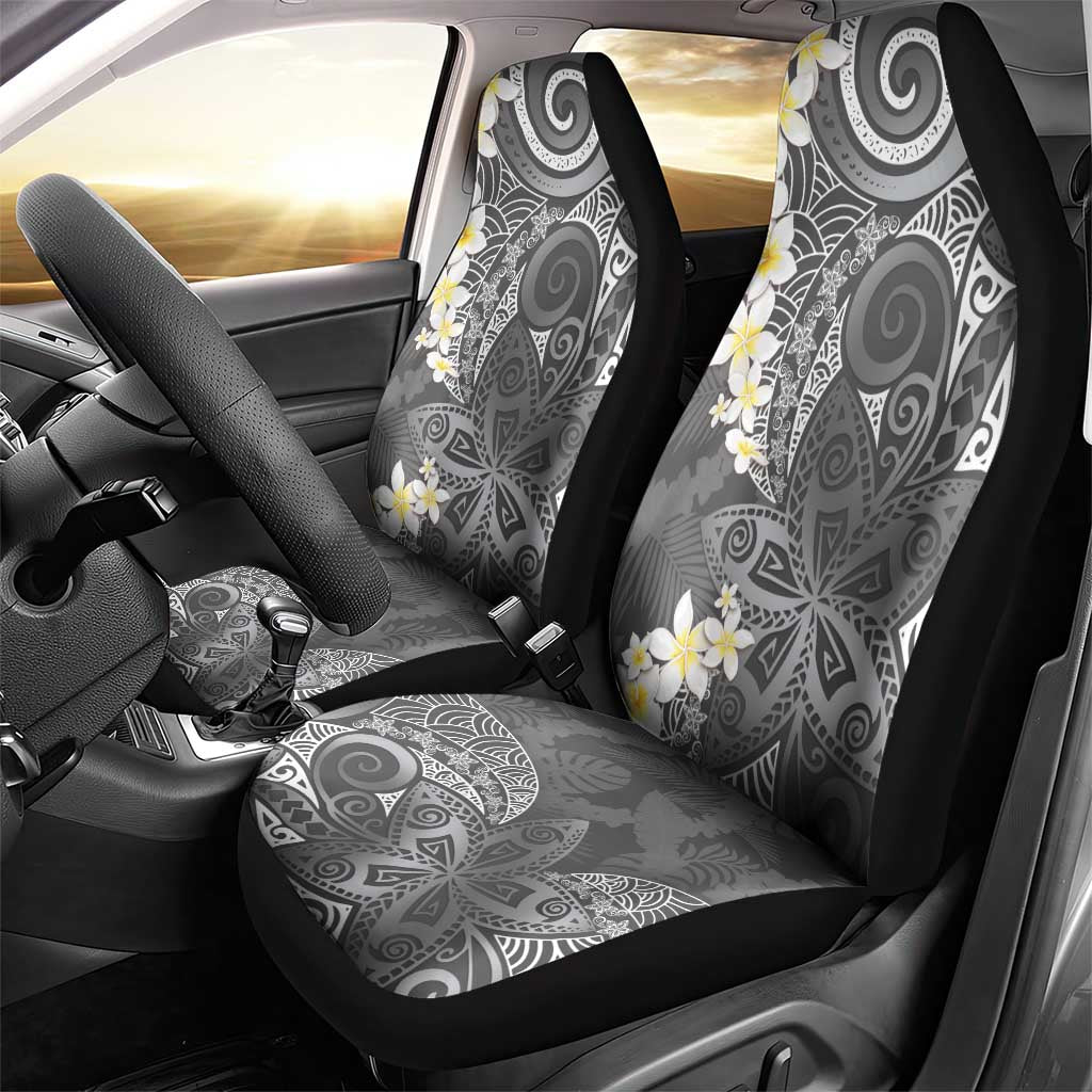Gray Polynesian Tribal Frangipani Tropical Vibe Car Seat Cover