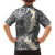 Gray Polynesian Tribal Frangipani Tropical Vibe Family Matching Summer Maxi Dress and Hawaiian Shirt