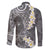 Gray Polynesian Tribal Frangipani Tropical Vibe Family Matching Summer Maxi Dress and Hawaiian Shirt