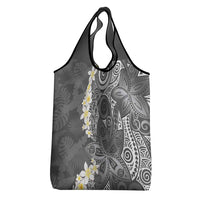 Gray Polynesian Tribal Frangipani Tropical Vibe Grocery Bag