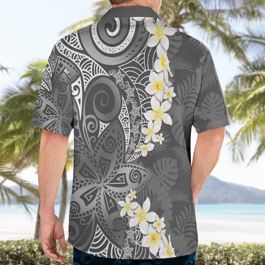 Gray Polynesian Tribal Frangipani Tropical Vibe Hawaiian Shirt