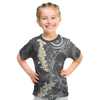 Gray Polynesian Tribal Frangipani Tropical Vibe Kid T Shirt
