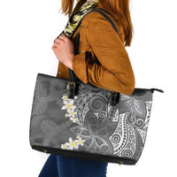 Gray Polynesian Tribal Frangipani Tropical Vibe Leather Tote Bag