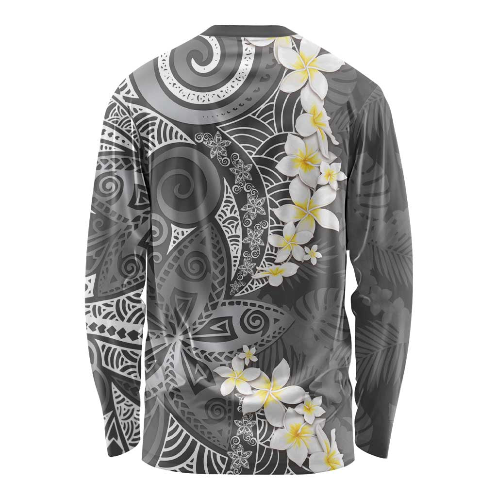 Gray Polynesian Tribal Frangipani Tropical Vibe Long Sleeve Shirt