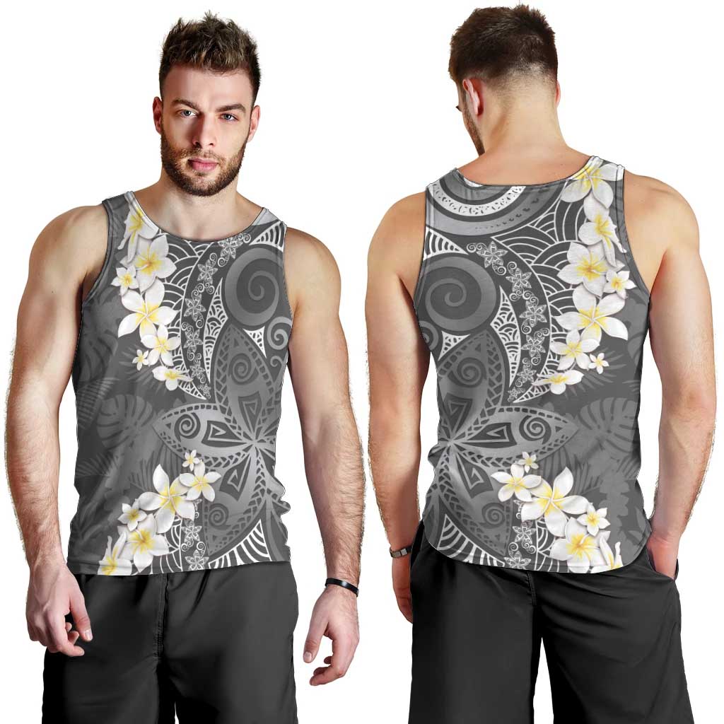 Gray Polynesian Tribal Frangipani Tropical Vibe Men Tank Top