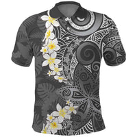 Gray Polynesian Tribal Frangipani Tropical Vibe Polo Shirt