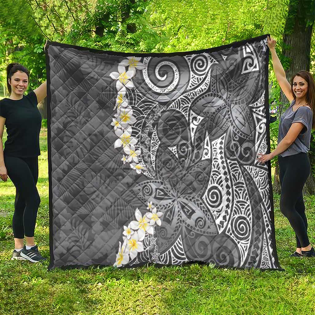 Gray Polynesian Tribal Frangipani Tropical Vibe Quilt LT14 - Polynesian Pride