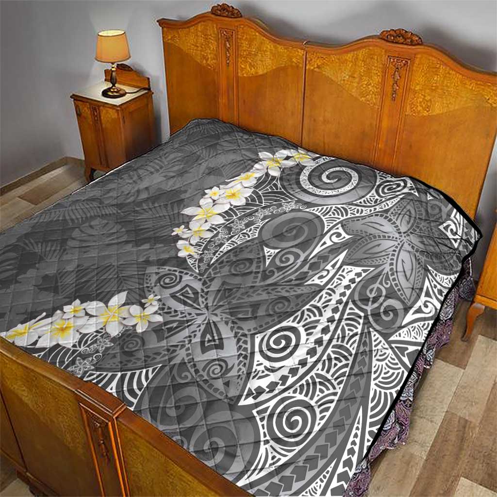Gray Polynesian Tribal Frangipani Tropical Vibe Quilt LT14 - Polynesian Pride