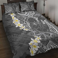 Gray Polynesian Tribal Frangipani Tropical Vibe Quilt Bed Set