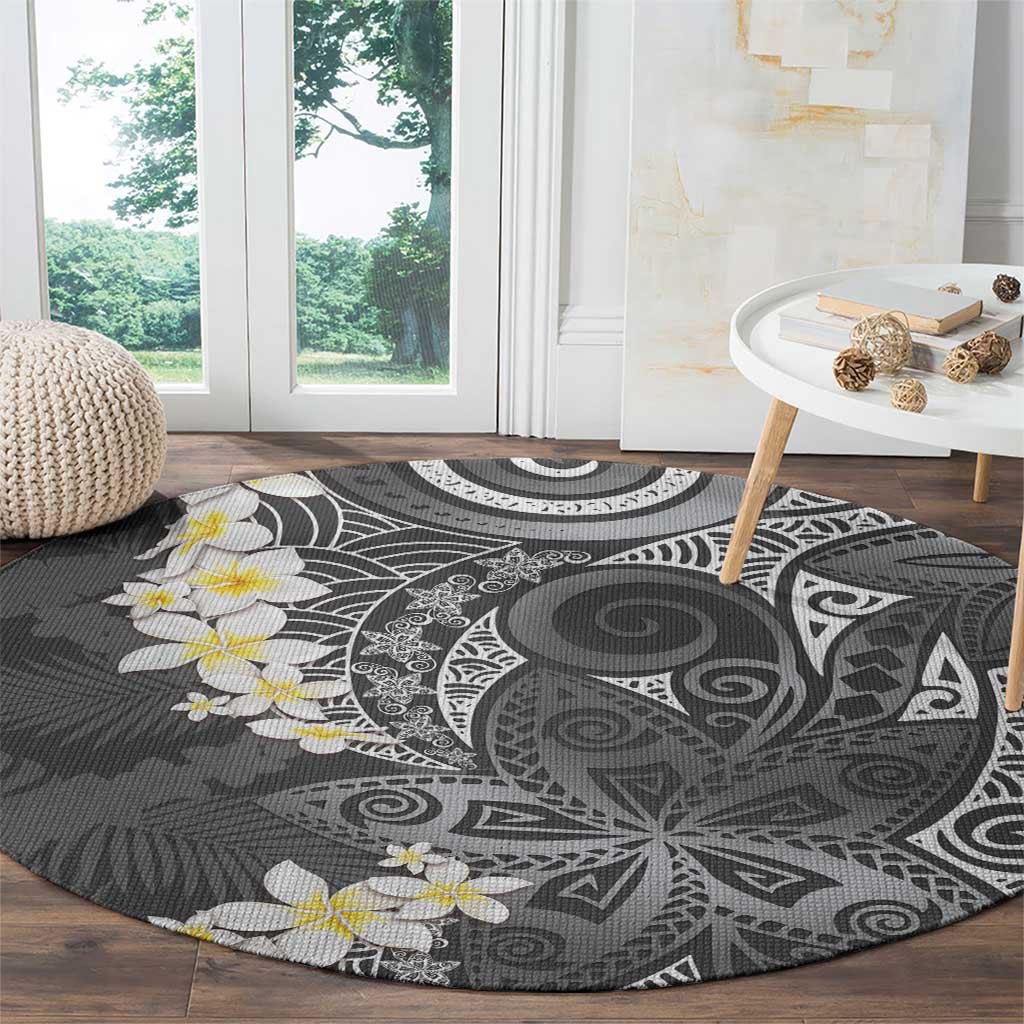 Gray Polynesian Tribal Frangipani Tropical Vibe Round Carpet LT14 - Polynesian Pride