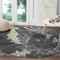 Gray Polynesian Tribal Frangipani Tropical Vibe Round Carpet LT14 - Polynesian Pride