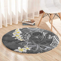 Gray Polynesian Tribal Frangipani Tropical Vibe Round Carpet LT14 - Polynesian Pride
