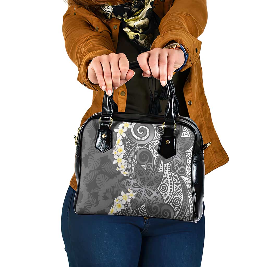 Gray Polynesian Tribal Frangipani Tropical Vibe Shoulder Handbag LT14 One Size Gray - Polynesian Pride